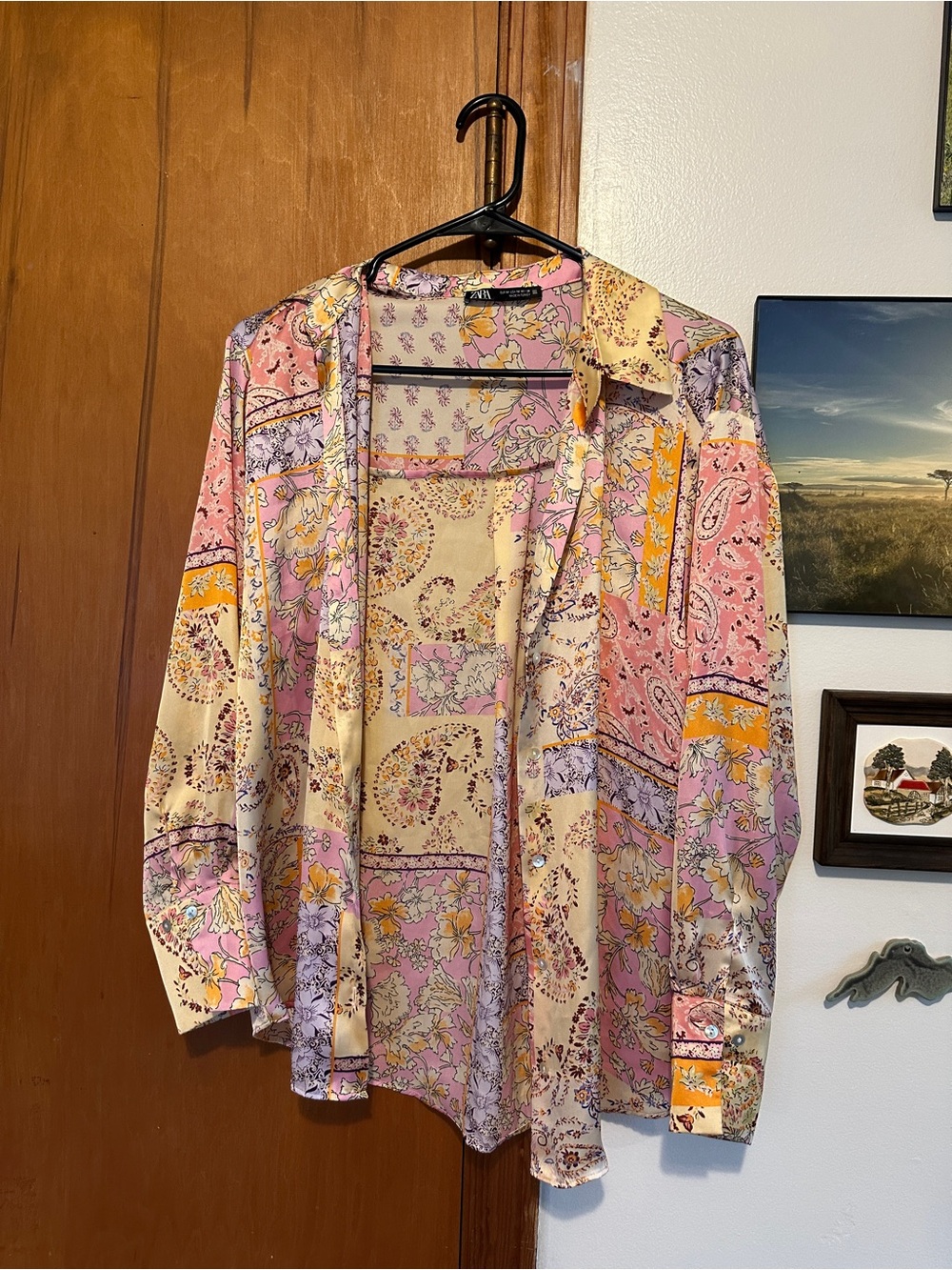 Zara Floral Patchwork Button-Down Shirt - Pink, Cream & Yellow